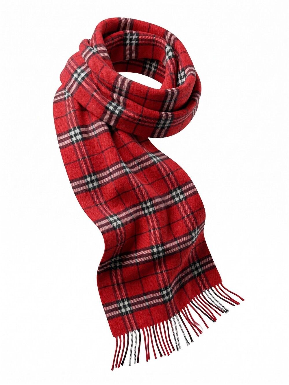 Burberry Red Tartan Plaid Fringe Scarf